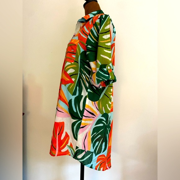 True Destinations Tropical Print Shirt Dress Swim Cover Up - Picture 3 of 7
